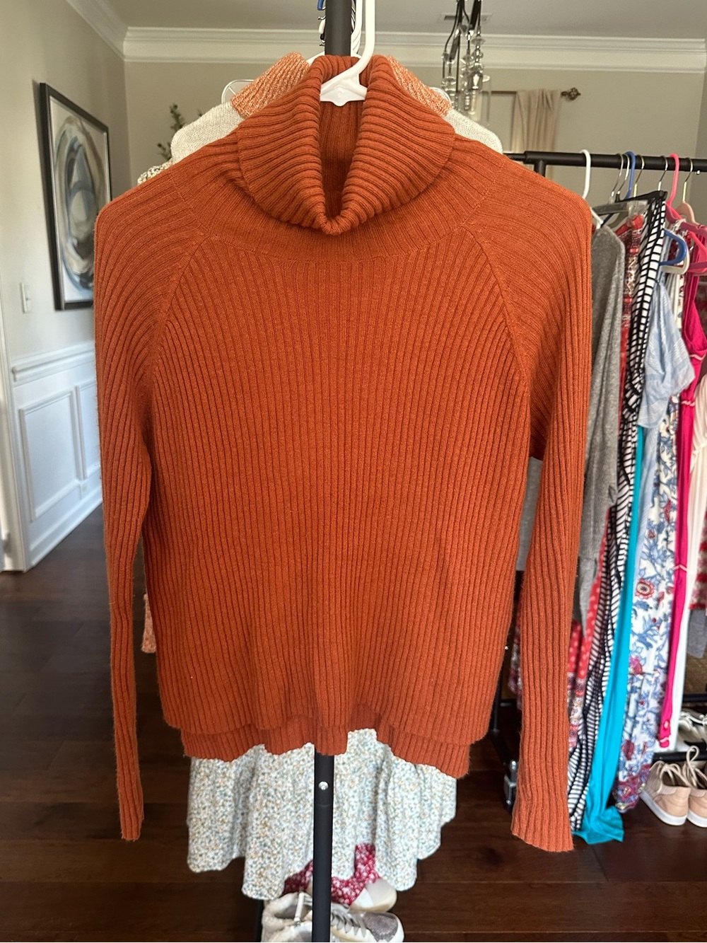 Olivaceous Burnt Orange Ribbed Turtleneck Sweater - Size S